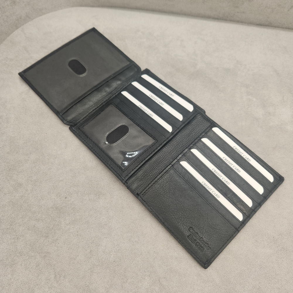 Paul & Taylor Wallet Men's Black 100% Leather Trifold Cards Handmade In India